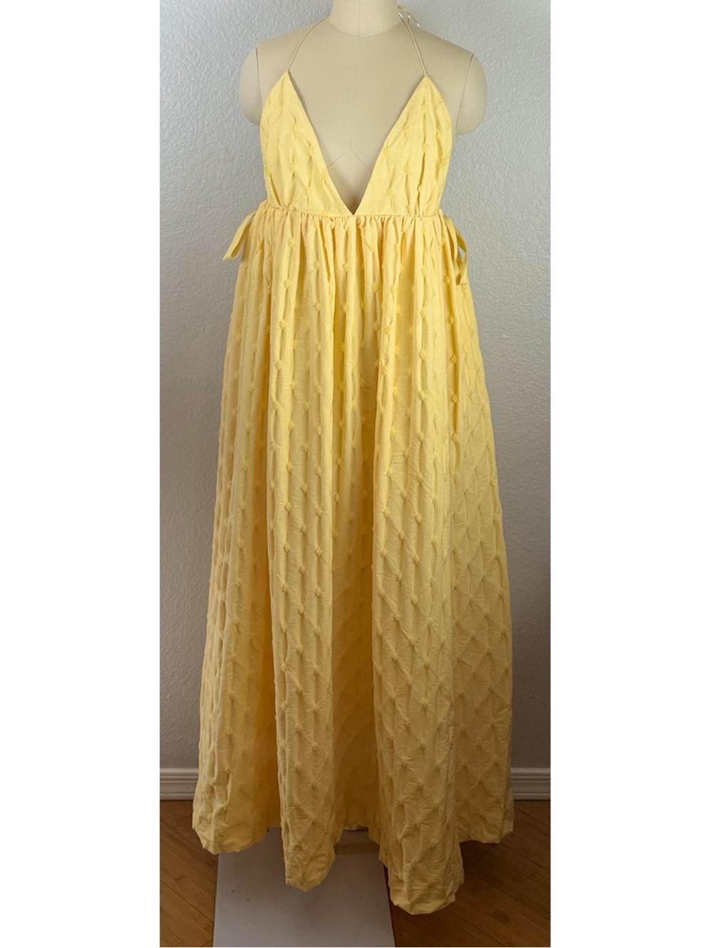 Free People NWT Primmy Textured Triangle Midi Dress Butter Yellow Boho XL - Picture 10 of 16